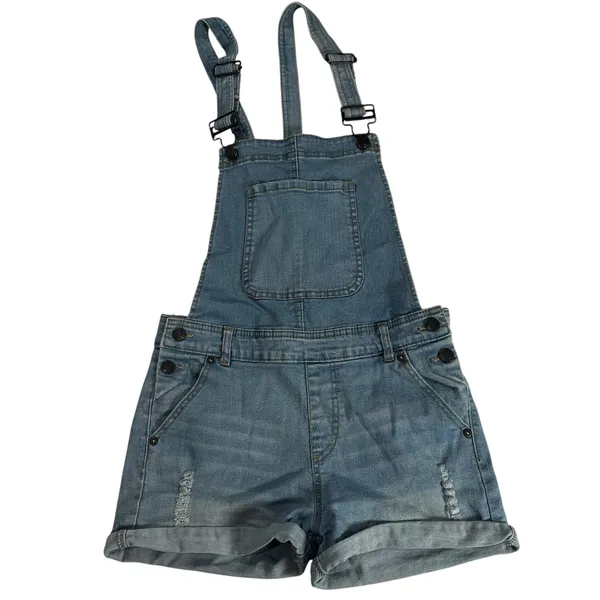 K-Gold Denim Overall Shorts Distressed Cuffed Bib Romper Size 4 - Image 2