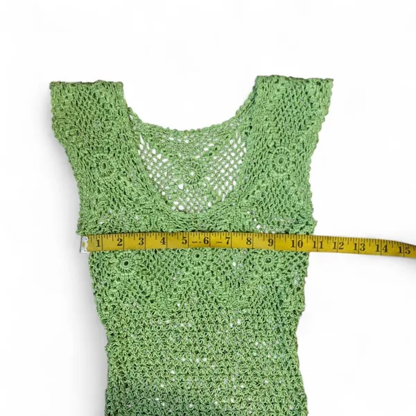2000s Y2K Green Fairy Crotchet babydoll Tank Cami Festival Top blouse Fitted Corset Waist Stretchy Frills Boho Forest #Alternative #Hippie #Gypsy #Concert #Rave Feminine Girly Measurements in pics - Image 2