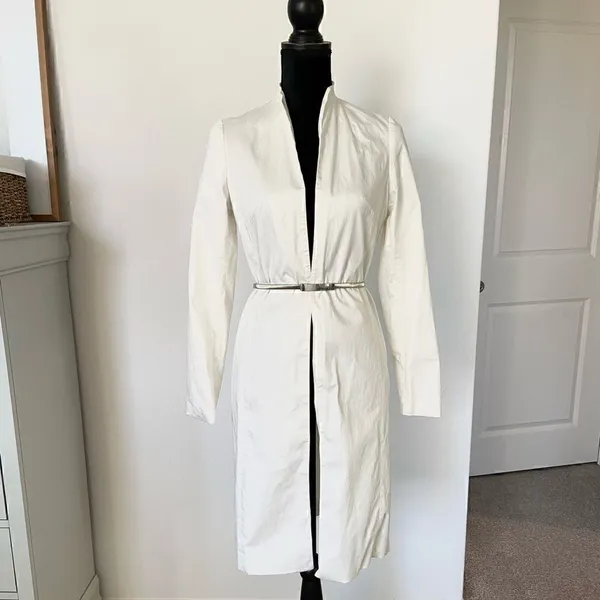 Vassa&Co Trend White Lined Belted Trench Coat Long Sleeve 97% high thread cotton - Image 2