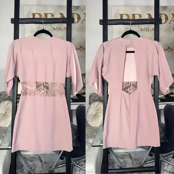 ASOS Blush Pink Lace Panel Mini Dress Open Back Soft Kimono Sleeves Womens 0 New - Image 2