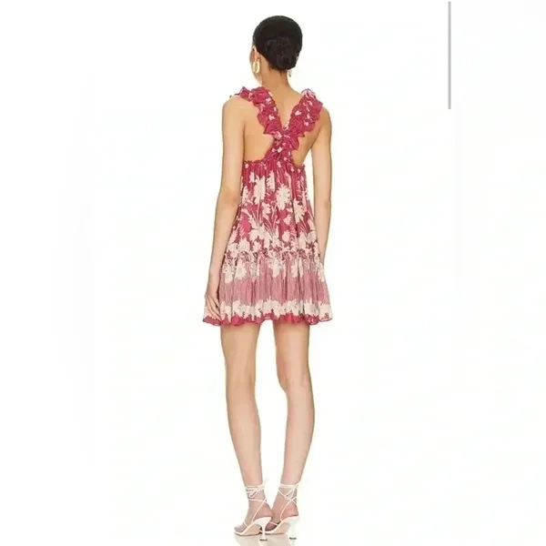 NWT Free People Intimately Bali Wild Daisy Slip Mini Dress Renaissance Red Combo - Image 5
