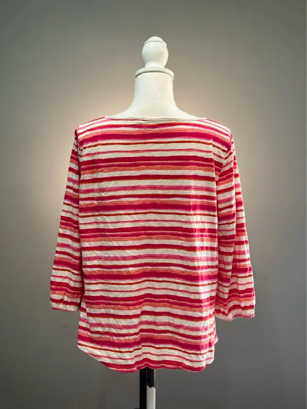 Pink Talbots Striped Tie Neck Blouse Size L EUC - Image 2