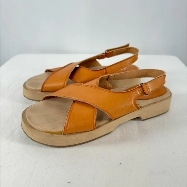 Zara Leather‎ Criss Cross Strap Sandal in Brown Size 6 or 36 - Image 2