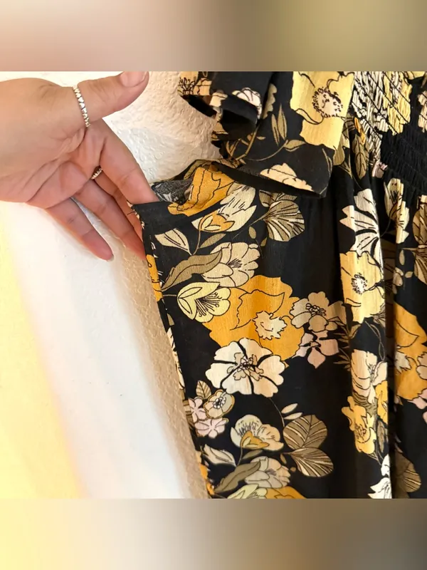 Natural Life Womens Dress Black Yellow Floral Flutter Sleeve Size Large - Image 7