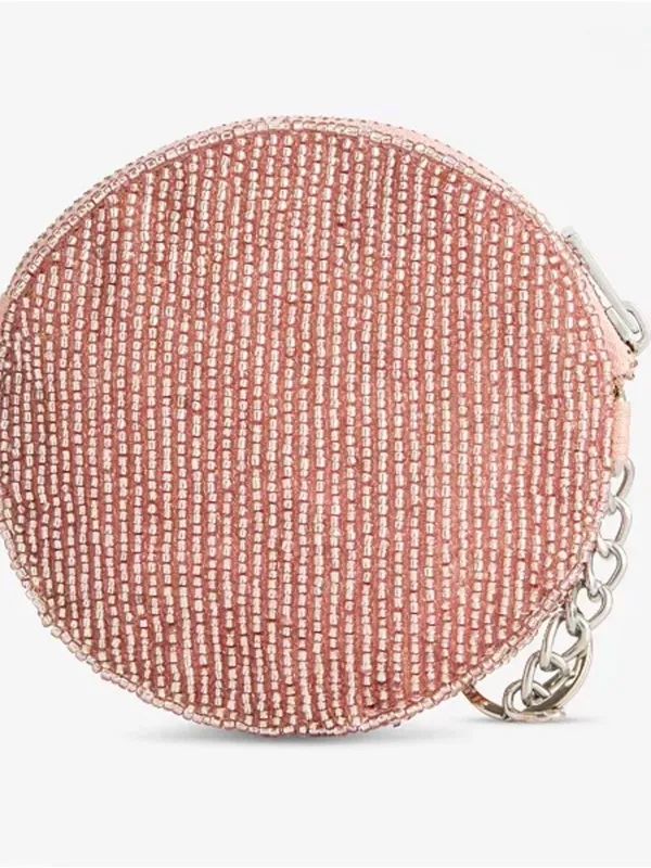 On 34th Hand Beaded Round Pink with White Bows Coin Purse - Image 4
