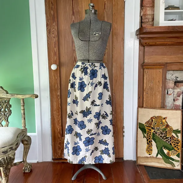 Vintage Zoey & Beth Hawaiian Floral Cotton Linen Maxi Skirt Medium💛 - Image 11