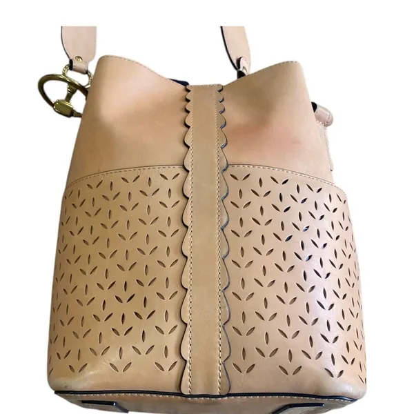 FRYE Ilana Harness Bucket Bag Perforated Leather Western Hobo Tan Women's Purse - Image 2
