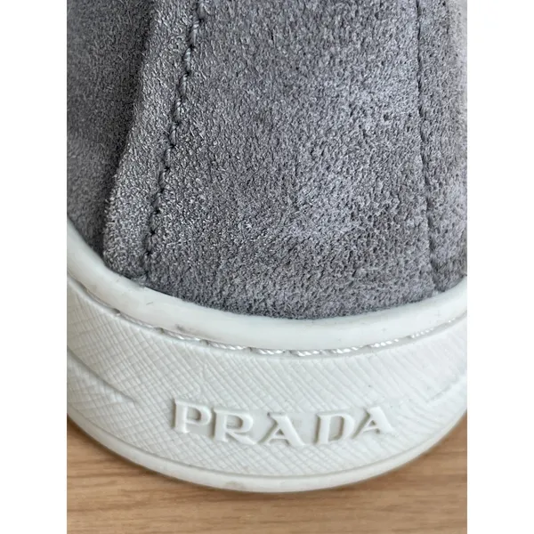 Prada Gray Suede Slip On Sneakers Womens 7 Leather Lined - Image 11