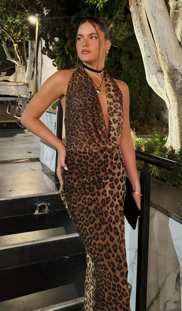 Zara Maxi plunge neck halter Dress Mesh Cheetah Animal print bodycon - Image 16