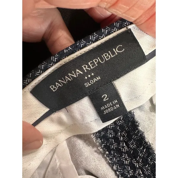 Banana Republic Sloan Slim Fit Pants Navy Blue Geometric‎ Diamond Print Womens 2 - Image 5