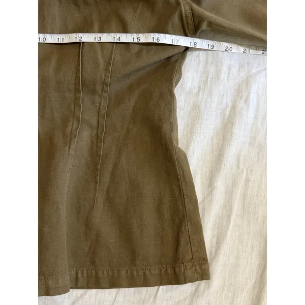 Dries Van Noten Blouse Top Womens 6 Olive Green Cotton Linen Zip Back Darted - Image 9