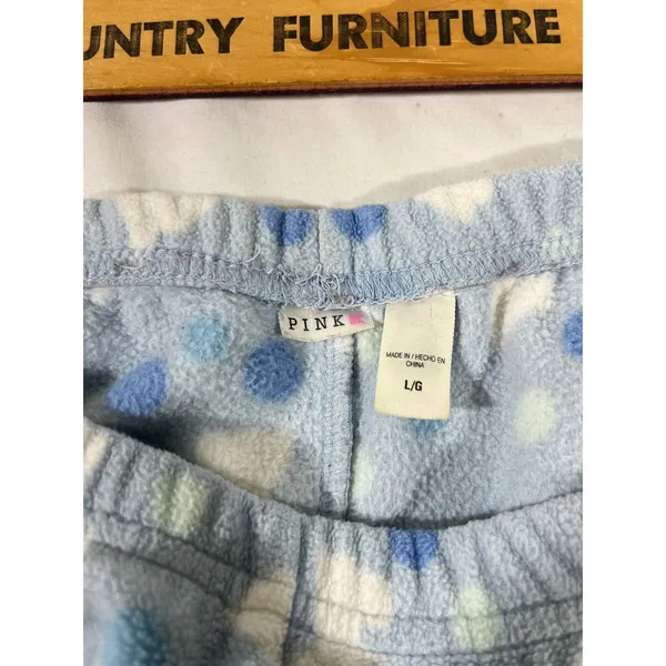 VS‎ Pink K Fleece Scottie Dog Polka Dot PJ Set Women L Blue Long Sleeve Cozy - Image 13