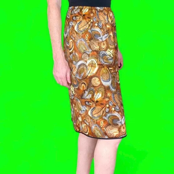Vintage Y2K Brown Orange Feather Abstract Knee-Length Skirt - Image 6