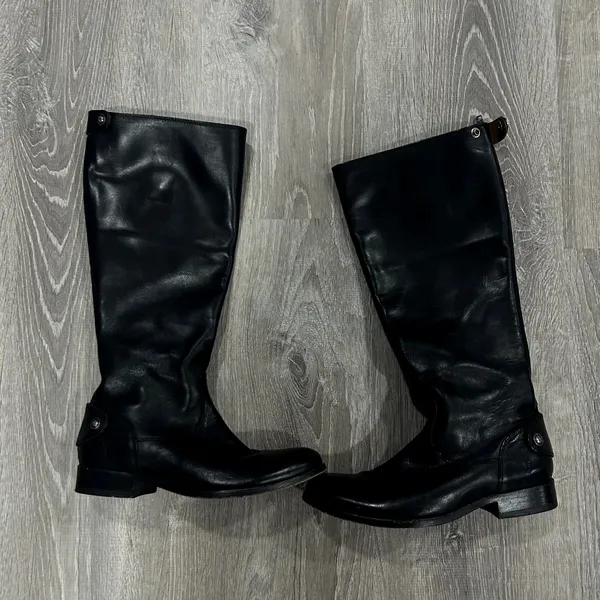 Frye Melissa Black Button Back Zip Leather Riding Boots Size 7 - Image 5