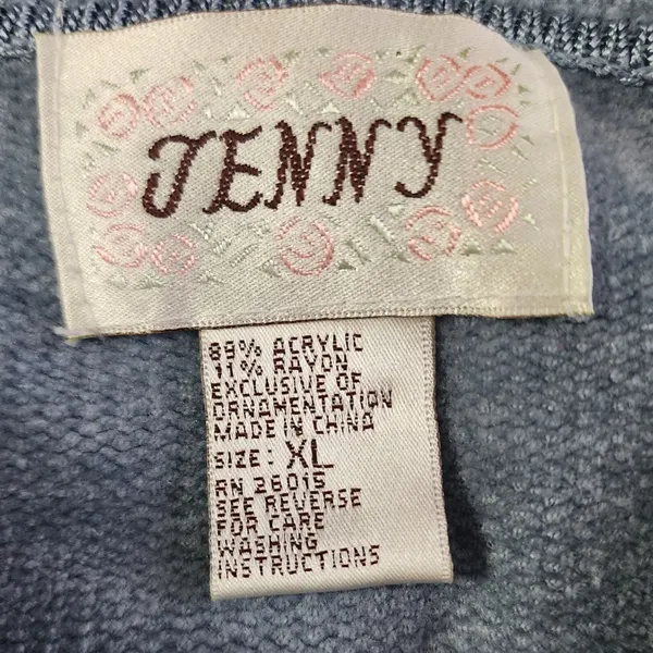 Jenny Cardigan Women XL Blue Floral Embroidered Acid Wash Vintage 90s Librarian - Image 3