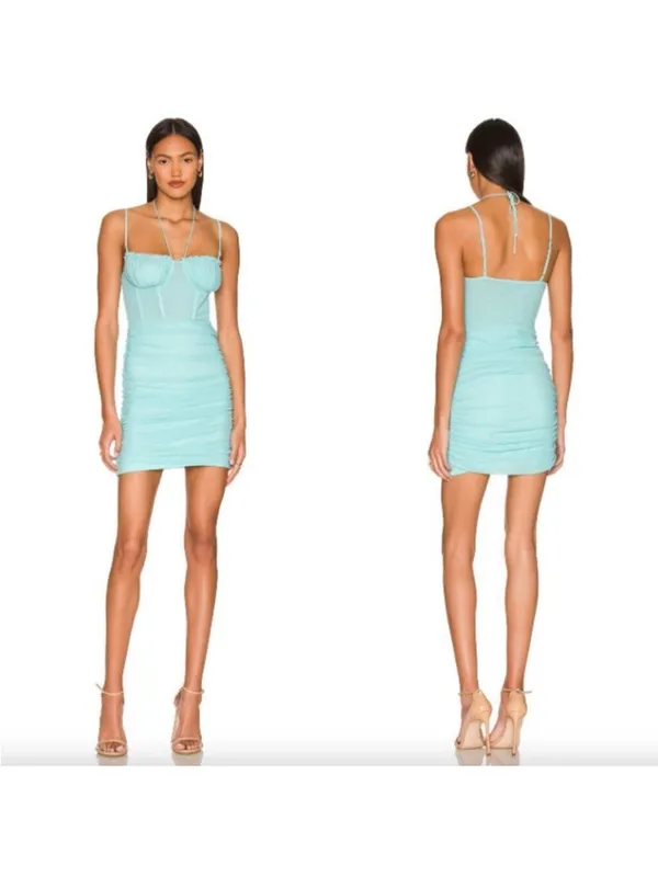 NWT Showpo Riley Ruched Mini Dress in Teal Size S - Image 2