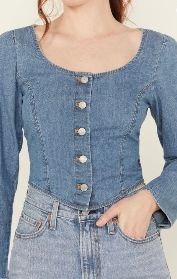 Levi's WOMEN'S DARYN CORSET LONG SLEEVE DENIM SHIRT - Image 3