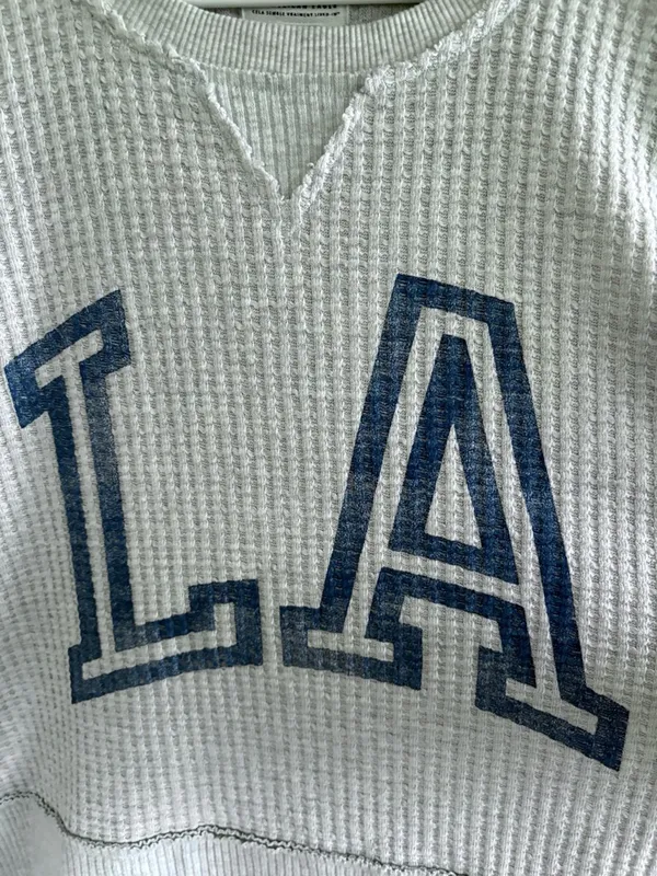 Like New Aerie Big Hug Waffle Knit L.A. Graphic Top Grey Oversized Small - Image 5