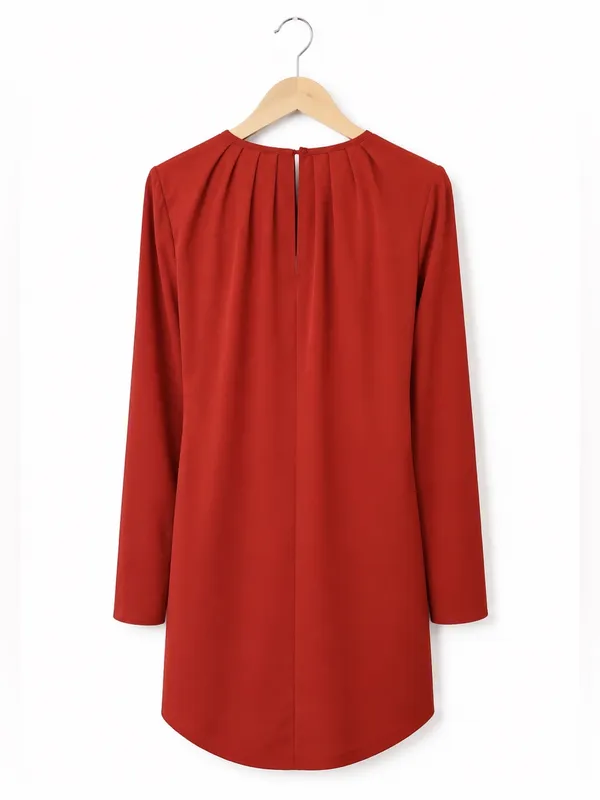 NWT H&M Womens Size 2 Red Long Sleeve Shift Mini Dress Round Neck office holiday - Image 2