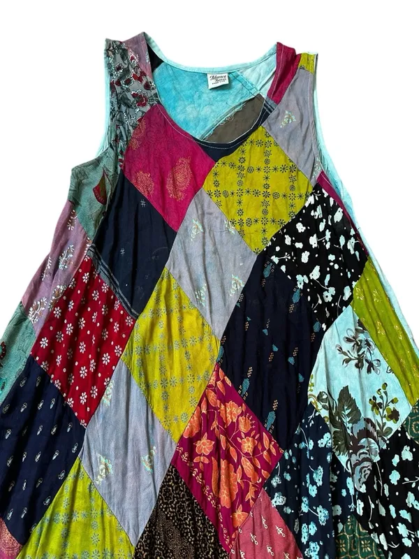 Advance Apparels Patchwork Dress Flowy Bohemian Hippie Festival Free Size - Image 2