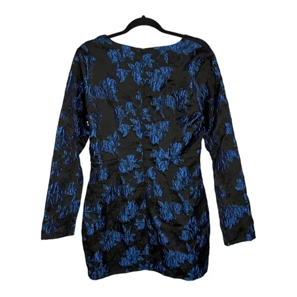 Lulus Elegant Taste Black and Blue‎ Floral Jacquard Mini Dress Size Large New - Image 4