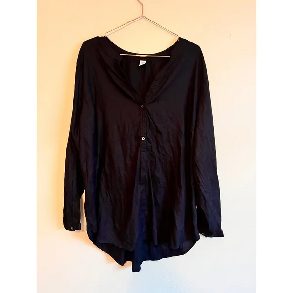 Old Navy Tunic Top Women XXL Black Henley V-Neck Long Sleeve Casual Blouse - Image 5