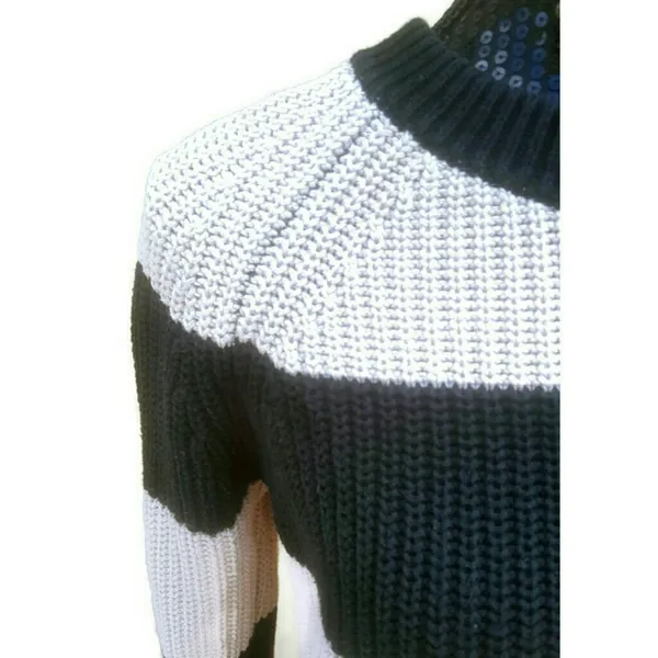💗 Zara Knit chunky tan and black striped sweater - Image 3
