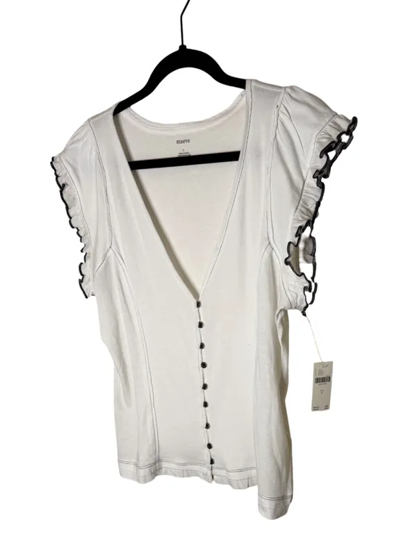 Anthropologie Maeve Short-Sleeve V-Neck Button-Front Top - White L NWT - Image 5
