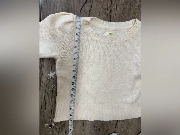 ANTHROPLOGIE | Maeve‎ Puff Sleeve Textured Cropped Crewneck - Cream size small - Image 5