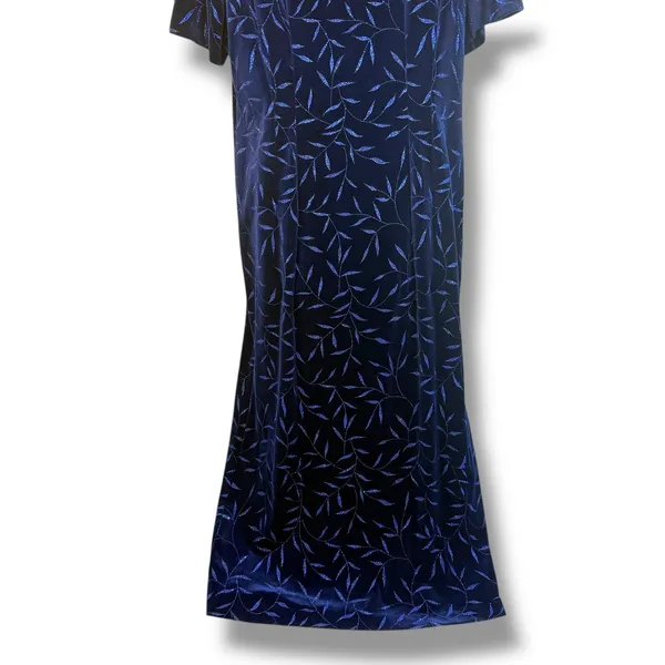 Another Thyme Blue Velvet Maxi Dress Glitter Leaf Pattern Vintage 18 Large 8 -10 - Image 8