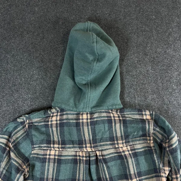 American Eagle Hooded Flannel Shirt Womens XS Green Plaid Button Down Hoodie - Image 9