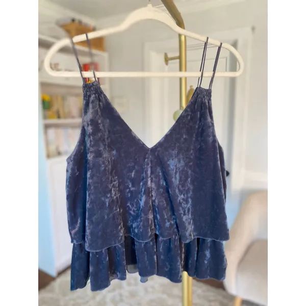 Aerie Navy Velvet Double Strap Cropped Cami Clean Girl‎ Quiet Luxury Feminine S - Image 3