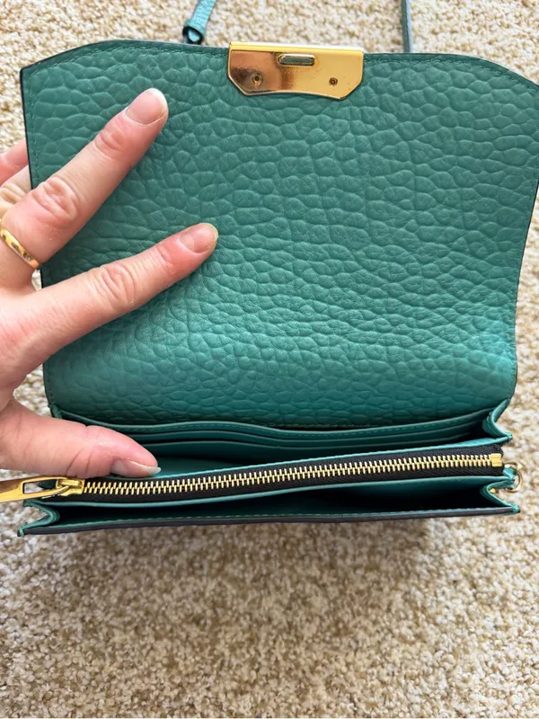 Burberry Madison Wallet on a Chain Pebble Leather Crossbody Bag in Aqua Teal - Image 7