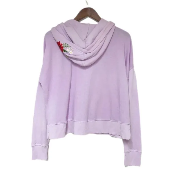 WILDFOX Hoodie Cropped Jacket‎ Large Purple Embroidered Flowers Zip Front Pastel - Image 4