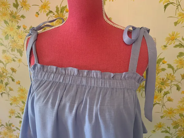Light Blue Tie shoulder tiered tops size M - Image 4