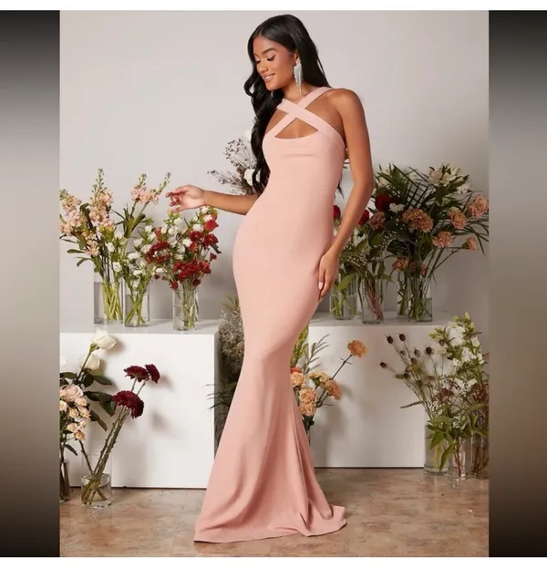 Blush Pink Cross‑Strap Mermaid Evening gown Dress NEW - Image 8