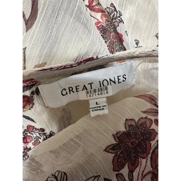 GREAT JONES Boho Floral Print Tiered Mini Dress Tassels Velvet Trim SIZE‎ L - Image 10