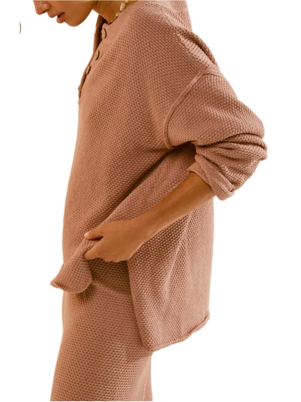 Free People Hailee Waffle Stitch Long Sleeve Top & Wide Leg Pants Set Size M - Image 6