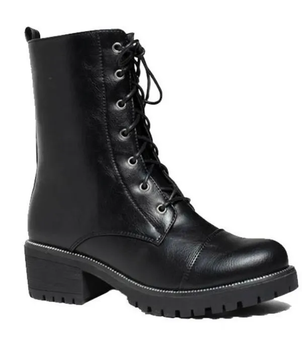Refresh Black Lace-Up Combat Boots - Image 2