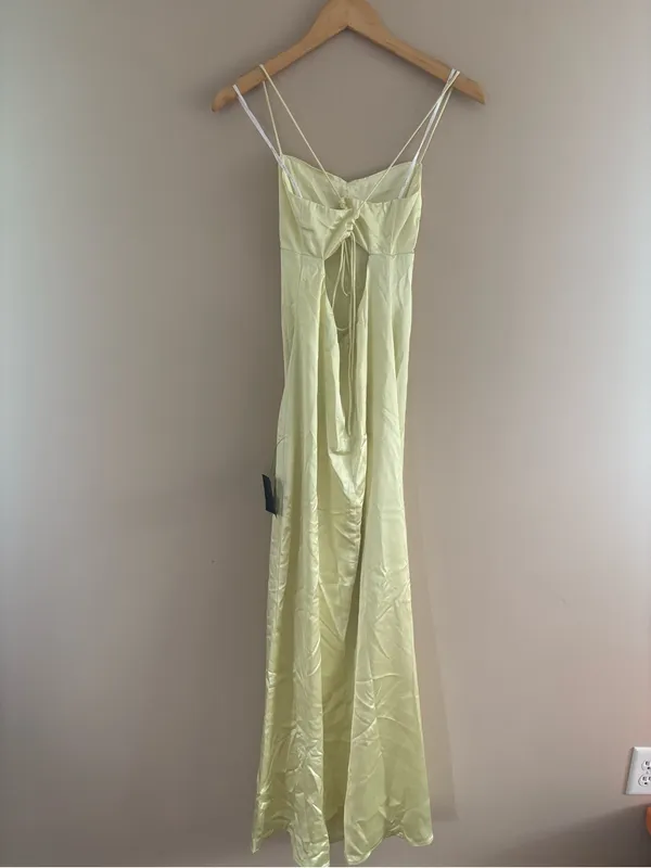 Lulus Stunning Example Light Yellow Satin Backless Maxi Dress Size small Formal - Image 4