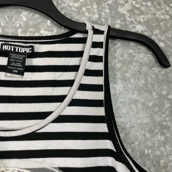 Hot Topic Black & White Striped Lace Sugar Skull Tank Top - Size Small - Hi-Low - Image 3