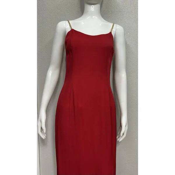 VTG Jessica McClintock Gunne Sax Maxi Dress 9/10 Red Rhinestone hoco no 90s Y2K - Image 3