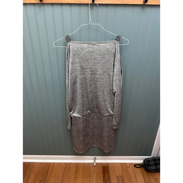 White House Black Market Grey‎ Cold Shoulder Cowl Neck Embellished Dress Small - Image 4