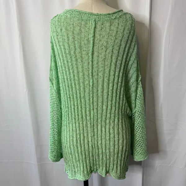 POL Mint Green Open Knit Sweater L Boho Slouchy Lightweight Pullover - Image 4