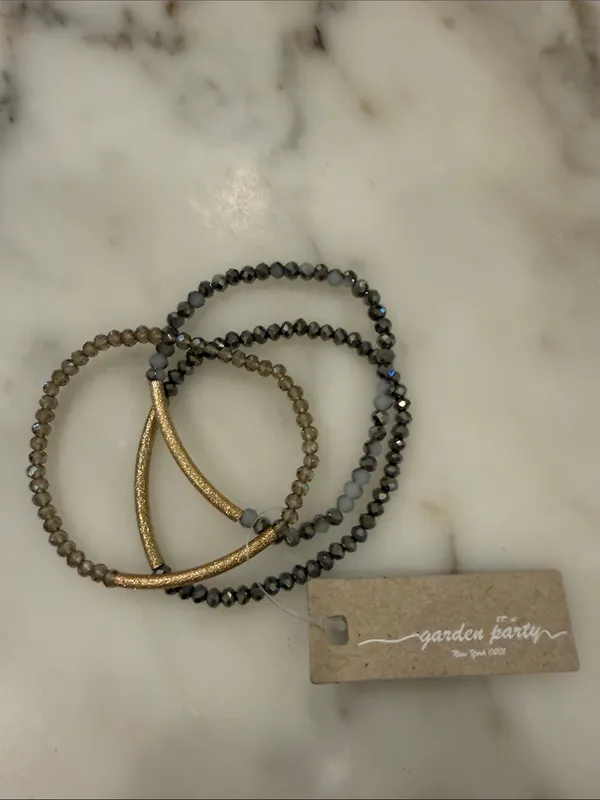 Gold and Gray Beaded Stretch Bracelet Set - Image 2