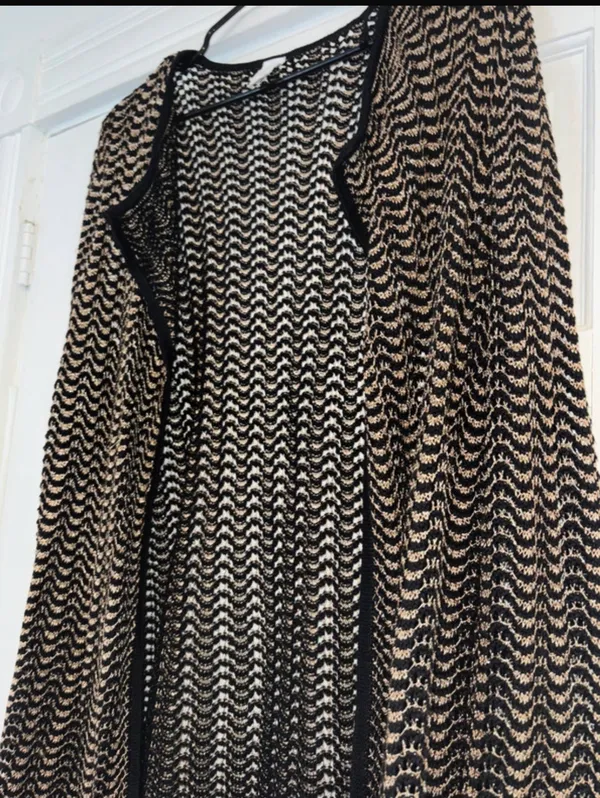 JONES NEW YORK Women’s Black Gold Metallic Long Dressy Open Cardigan SizeS - Image 3