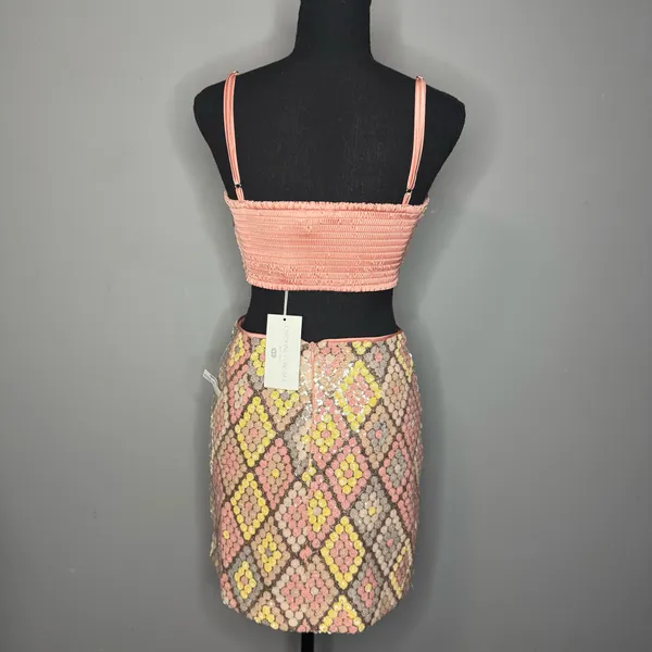 NWT CAROLINE CONSTAS Sequin Crop Top & Skirt Set Pink Size 2 - Image 6