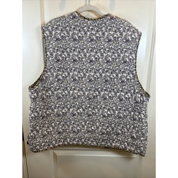 POL Corduroy Floral Leopard Open‎ Front Vest Size Small Medium Oversized Pockets - Image 7
