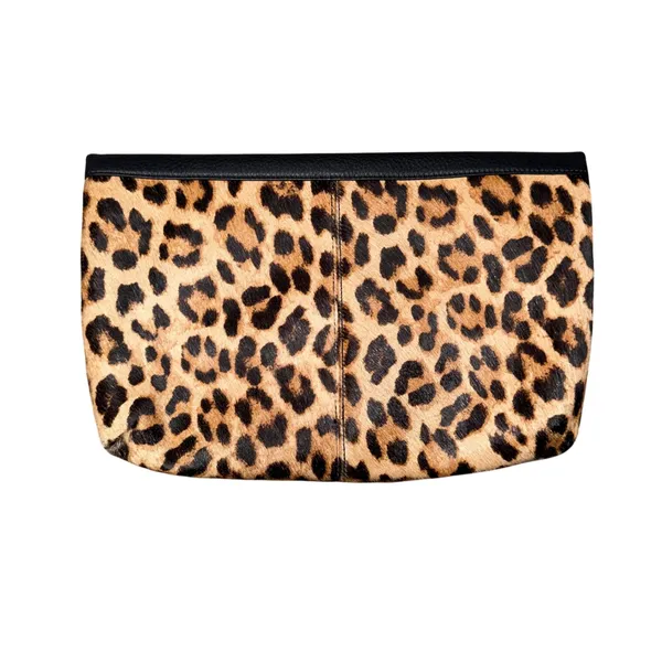 Talbots Foldover Clutch Women OS‎ Black Leopard New Leather Calf Hair Bag - Image 3