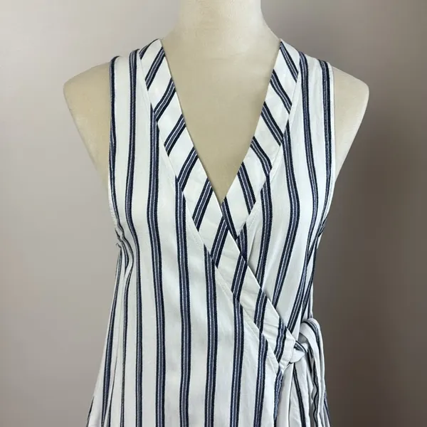 Free People Tuxedo Stripe Wrap Dress Sleeveless‎ Blue Side Slit Size XS - Image 4